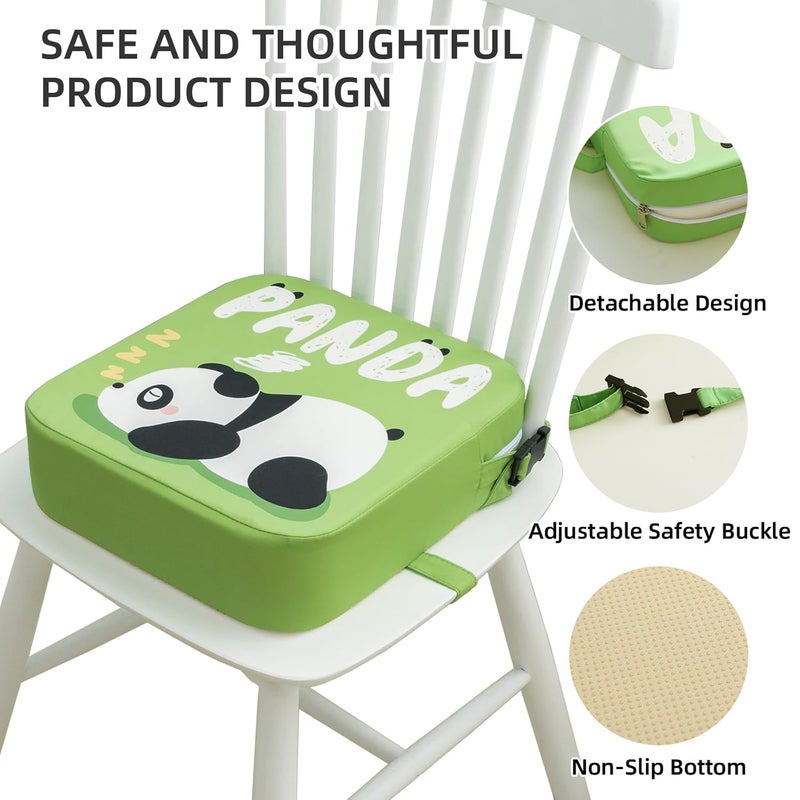Eiury Toddler Booster Seat for Dining Table, Portable Kids Booster Seat with Safety Buckles Portable Increasing Booster Cushion with Non-Slip Bottom (Green Panda) - Image 5